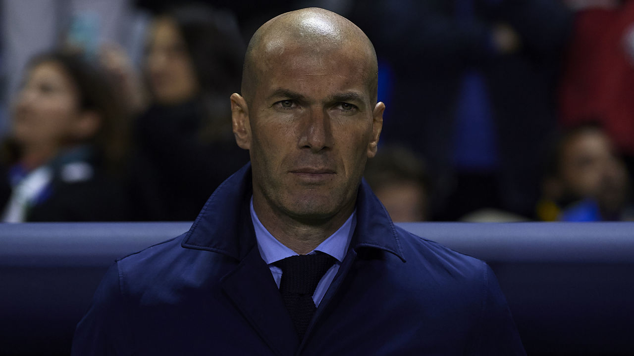 VALENCIA, SPAIN - FEBRUARY 03: Zinedine Zidane, Manager of Real Madrid looks on prior to the La Liga match between Levante and Real Madrid at Ciutat de Valencia on February 3, 2018 in Valencia, Spain.