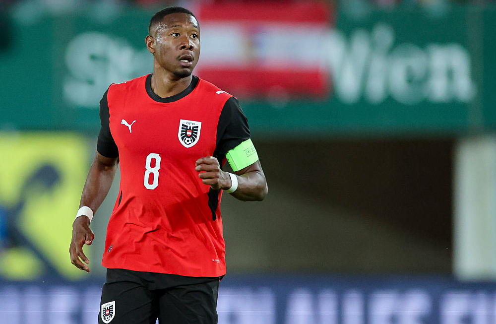 David Alaba of Austria looks on during the international friendly match between Austria and Tunisia at Ernst Happel Stadion on June 1, 2026 in Vienna, Austria.