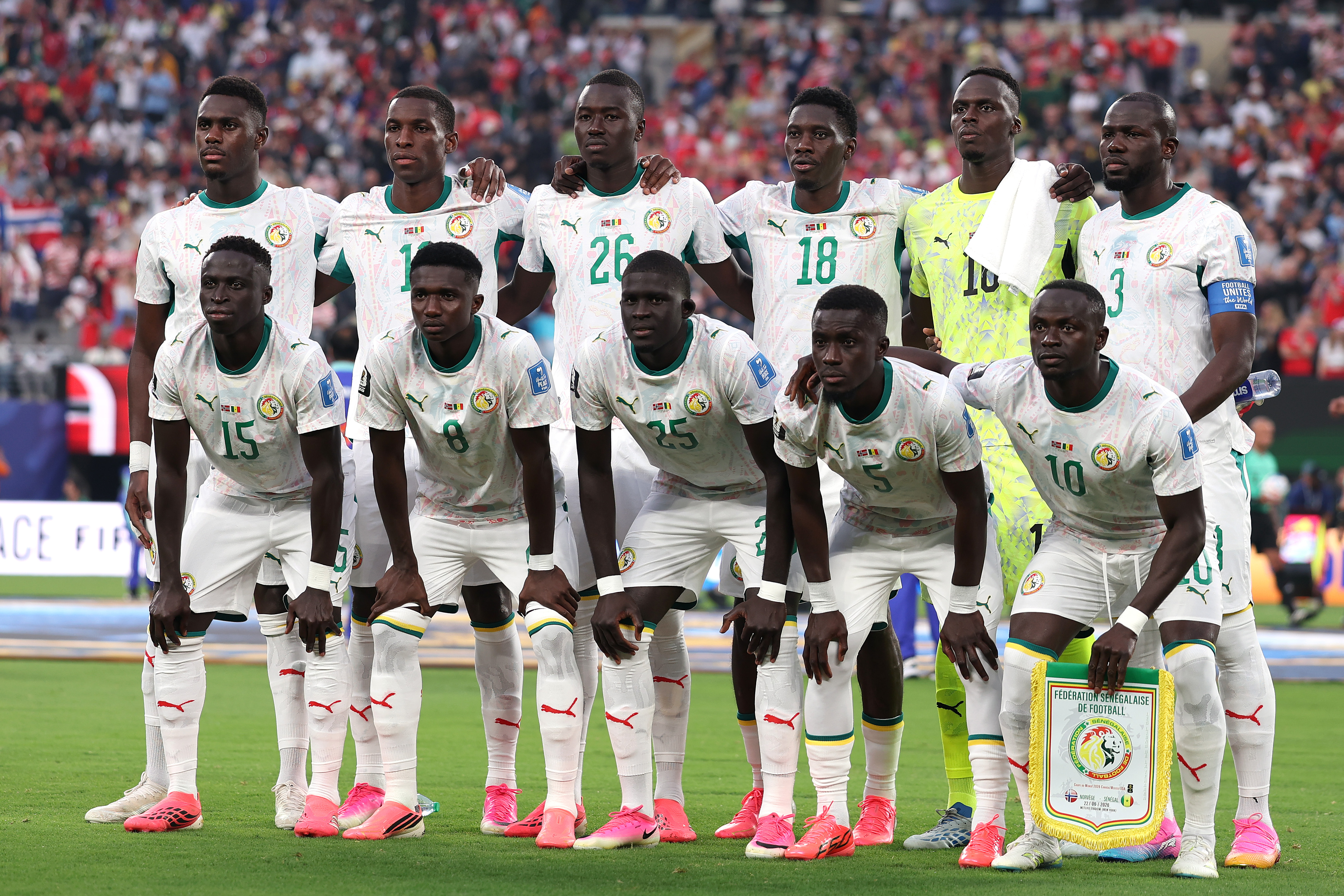 Senegal players pose for a team photograph before the FIFA World Cup 2026 Group I match between Norway and Senegal. (Photo by Mattia Ozbot/Getty Images)