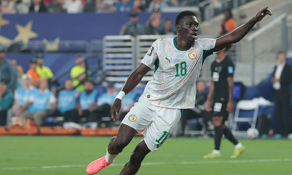 Ismaila Sarr of Senegal reacts after he scores his team's second goal during the FIFA World Cup 2026 Group I match between Norway and Senegal.