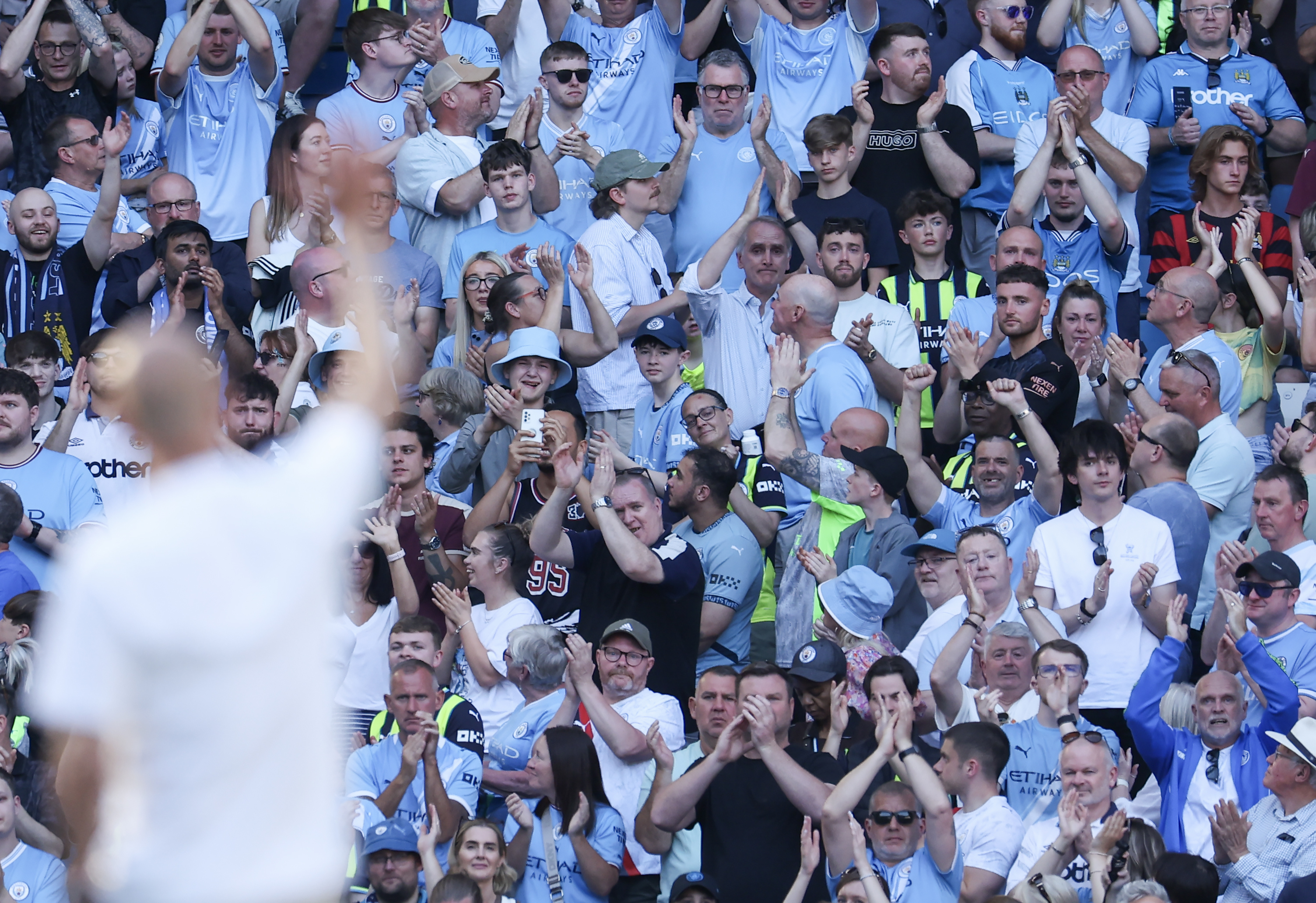 City fans give Guardiola a standing ovation after the Premier League match between Manchester City and Aston Villa