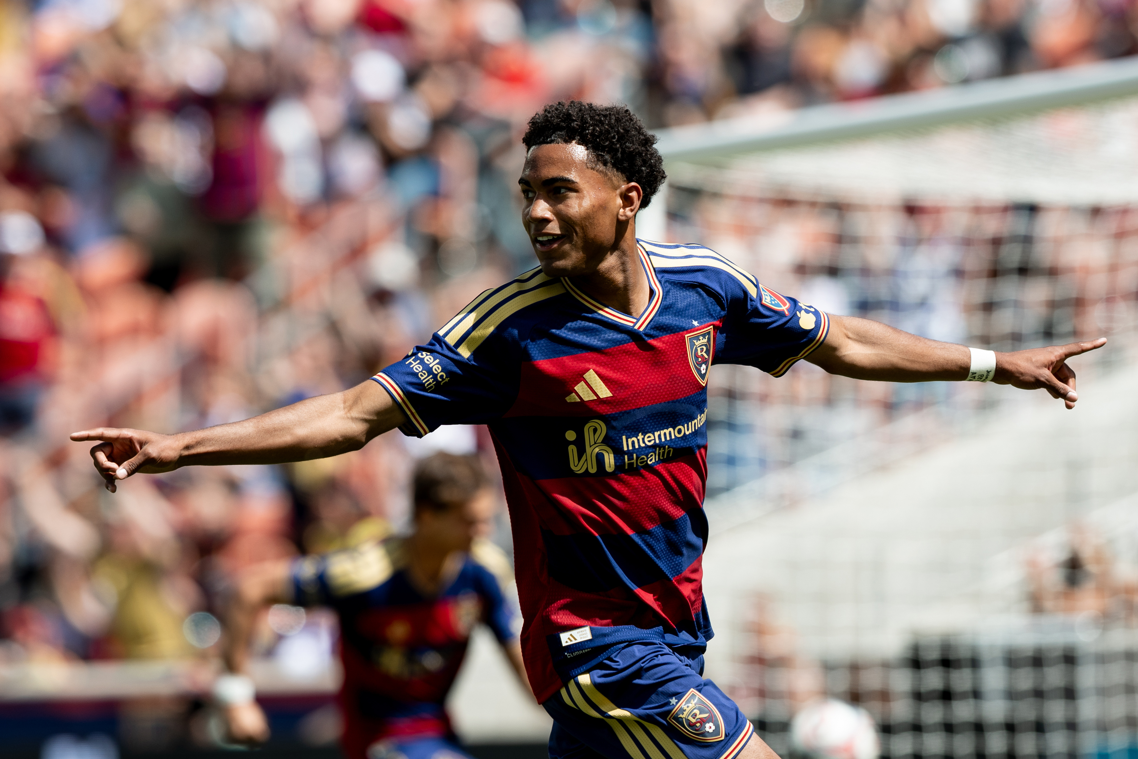 SANDY, UTAH - MAY 02: Zavier Gozo #72 of Real Salt Lake celebrates after scoring his team's first goal during the MLS match between Real Salt Lake and Portland Timbers at America First Field on May 02, 2026 in Sandy, Utah. (Photo by Meagan Johnson - Real Salt Lake/MLS via Getty Images)