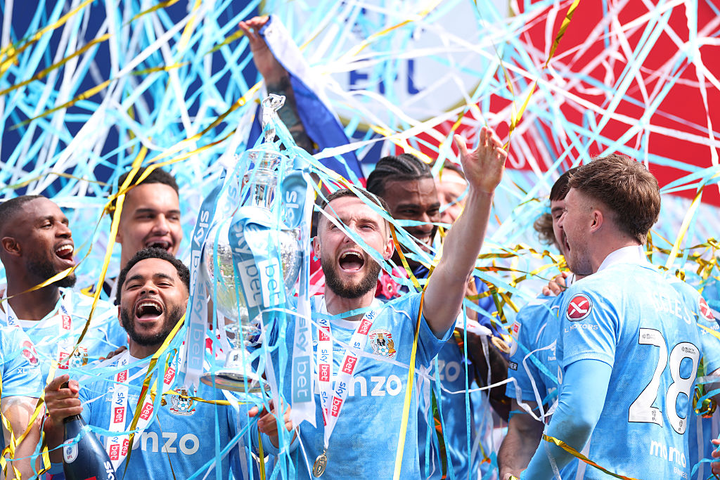 Coventry City celebrate their promotion to the Premier League