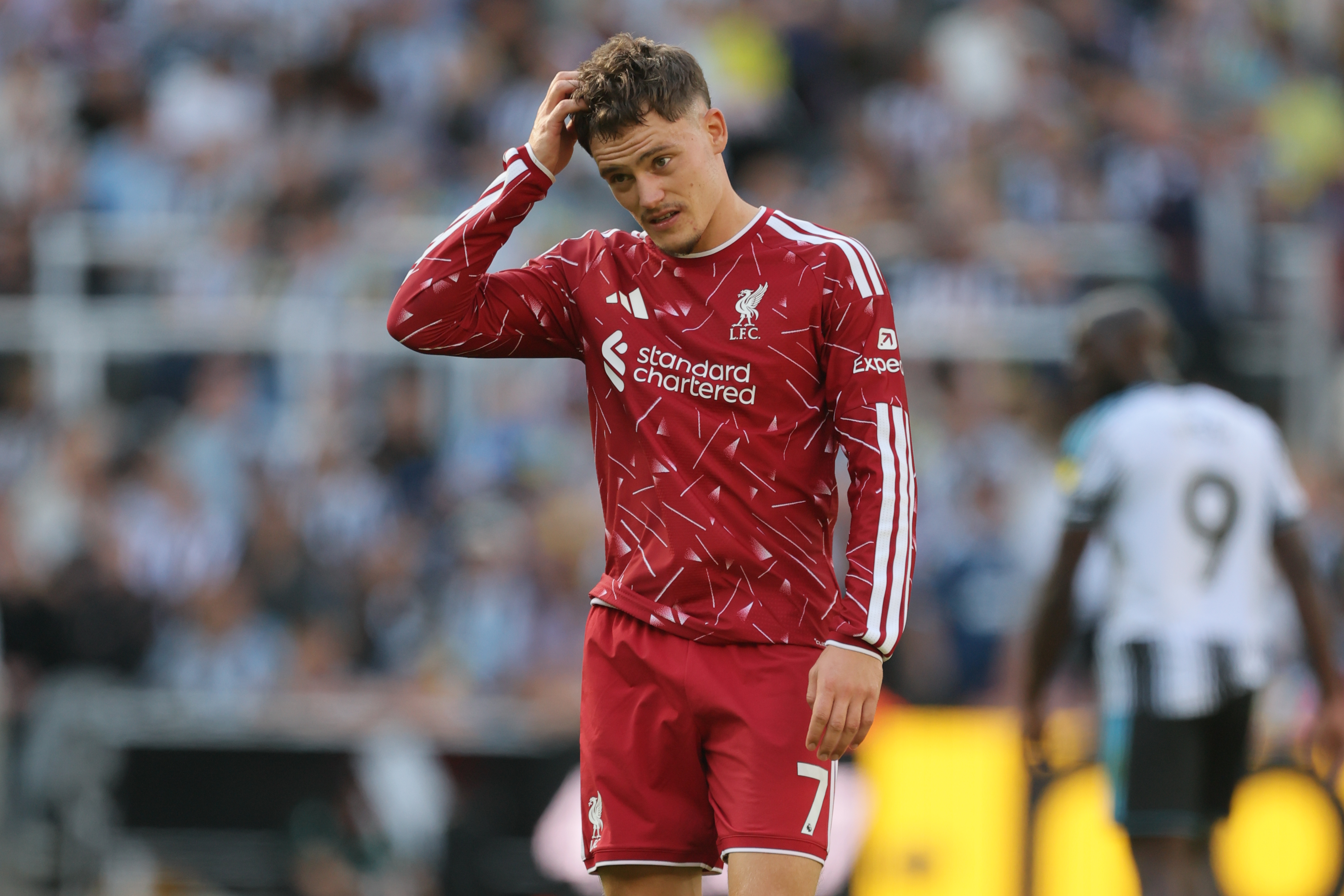 NEWCASTLE UPON TYNE, ENGLAND - AUGUST 23: Florian Wirtz of Liverpool reacts during the Premier League 2026/27 match between Newcastle United and Liverpool FC at St James' Park on August 23, 2026 in Newcastle upon Tyne, England. (Photo by Richard Sellers/Sportsphoto/Allstar via Getty Images)