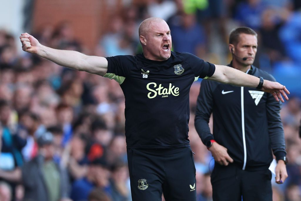Sean Dyche the head coach / manager of Everton reacts during the Premier League match between Everton FC and AFC Bournemouth at Goodison Park on August 31, 2024 in Liverpool, England.