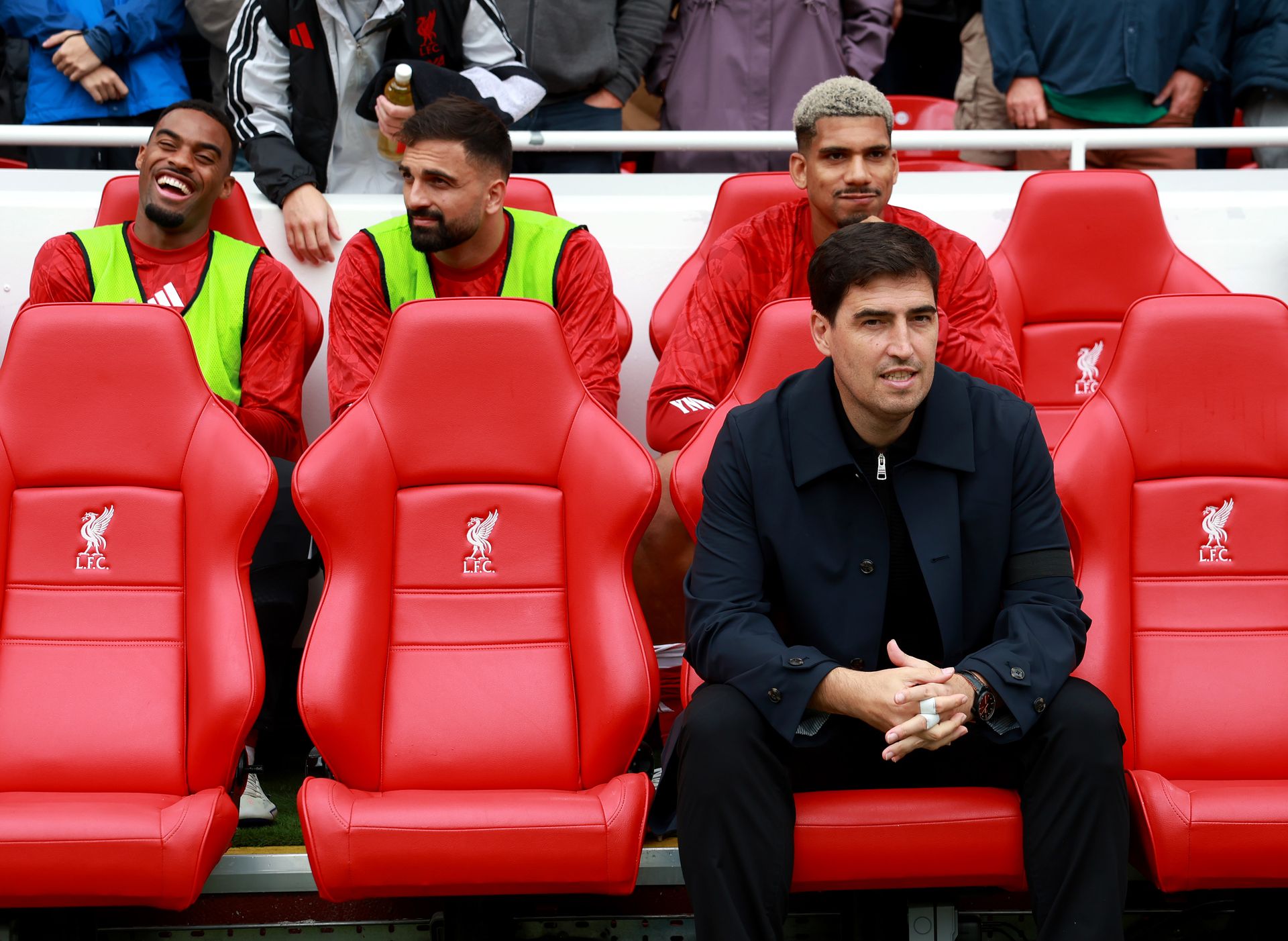 Andoni Iraola, Manager of Liverpool, looks on